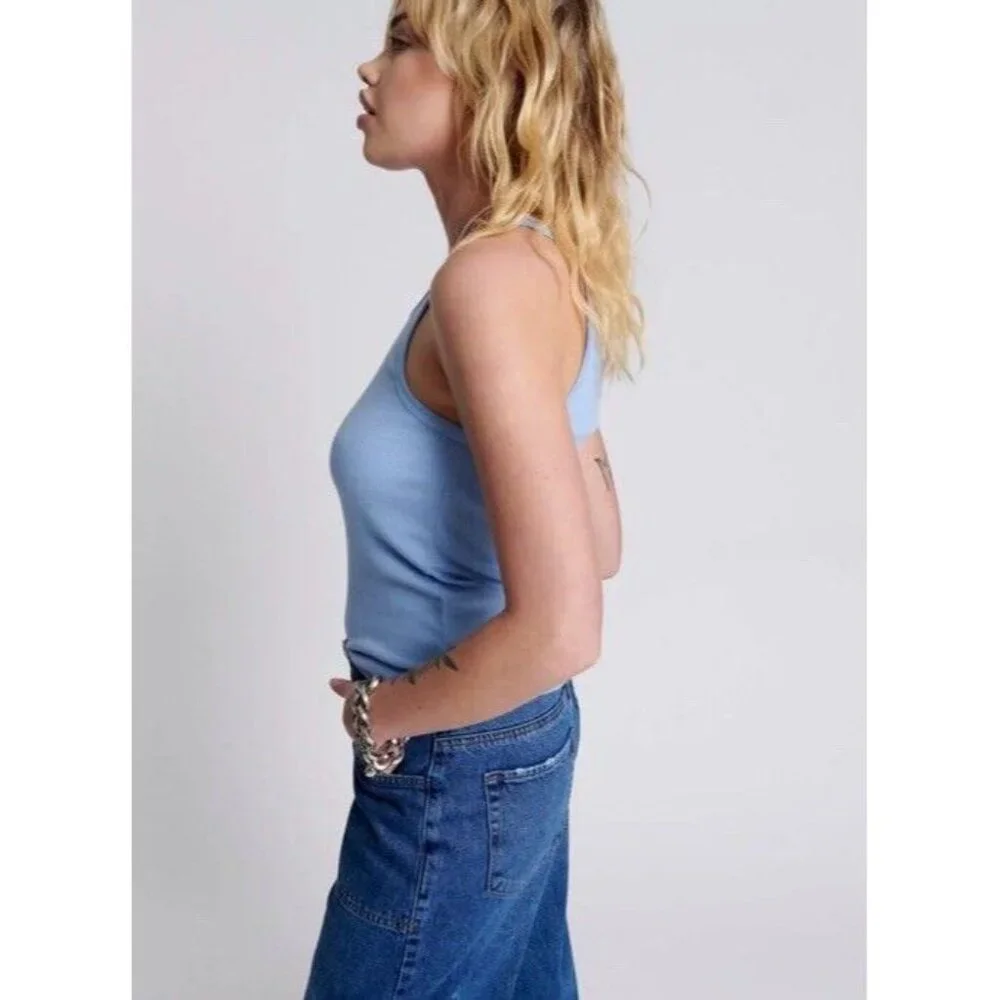 One Teaspoon Womens Blue Skyway Logo Singlet Ribbed Tank Top Cotton Size Xxs Nwt — image 5 of 8